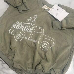 Green Baby Onesie with Christmas Truck Design
